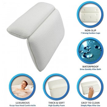 Bathtub Pillow with Strong Large Suction Cups Spa Bath Pillow PVC Foam Pillow for Neck Waterproof Bath Pillow