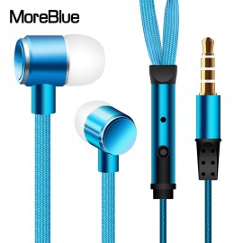 MoreBlue Shoelace Earphones Metal Stereo Super Bass Headphones Noise Reduction Earbuds Sport Running Headset With Mic