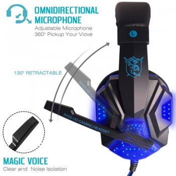 Stereo Gaming Headset for Xbox one PS4 PC Surround Sound Over-Ear Gaming Headphones with Mic Noise Cancelling LED Lights Headset