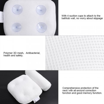 3D Mesh Spa Non-Slip Cushioned Bath Tub Spa Pillow Bathtub Head Rest Pillow with Suction Cups for Neck and Back Bathroom Supply