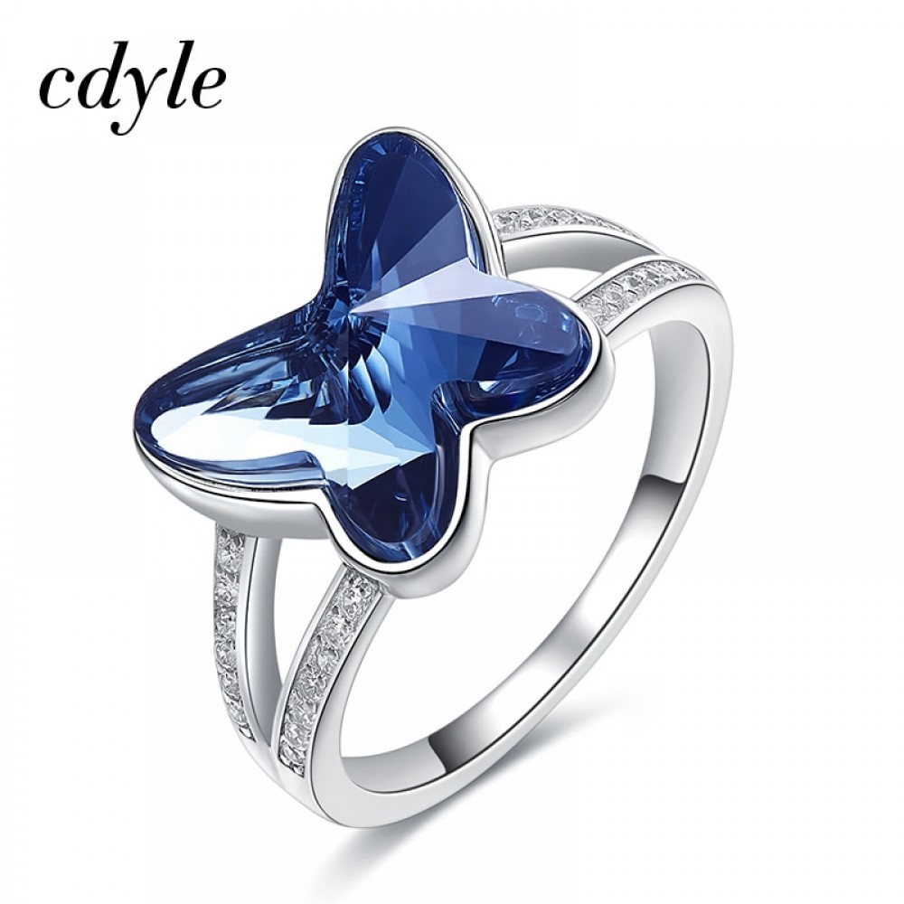 Cdyle Crystals from Swarovski Luxury AAA Cubic Zirconia Eternity Finger Ring Fashion 925 Sterling Silver Butterfly Wedding Bands