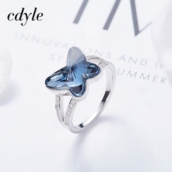Cdyle Crystals from Swarovski Luxury AAA Cubic Zirconia Eternity Finger Ring Fashion 925 Sterling Silver Butterfly Wedding Bands