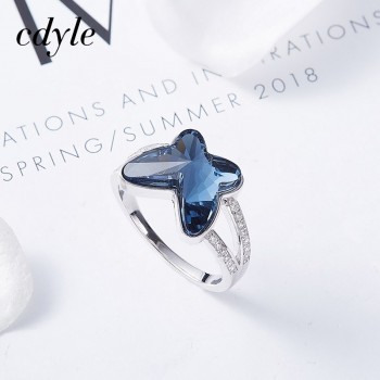 Cdyle Crystals from Swarovski Luxury AAA Cubic Zirconia Eternity Finger Ring Fashion 925 Sterling Silver Butterfly Wedding Bands