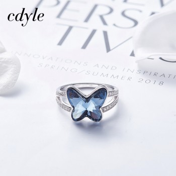 Cdyle Crystals from Swarovski Luxury AAA Cubic Zirconia Eternity Finger Ring Fashion 925 Sterling Silver Butterfly Wedding Bands
