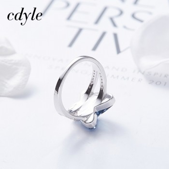 Cdyle Crystals from Swarovski Luxury AAA Cubic Zirconia Eternity Finger Ring Fashion 925 Sterling Silver Butterfly Wedding Bands