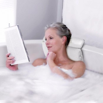 Non Slip Bath Pillow Waterproof Spa Bathtub Pillow Mat Comfort Bath Pillow for Neck Rest Back Support (White)