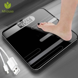 Mrosaa Bathroom Floor Body Scale Glass Smart Electronic Scales USB Charging LCD Display Body Weighing Digital Weight Scale