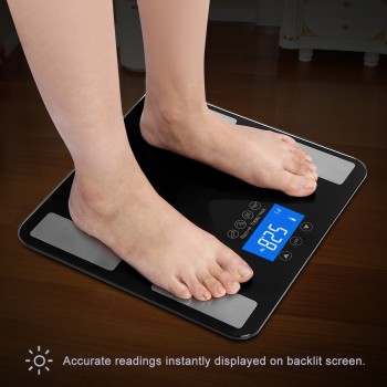 Excelvan Smart Touch Weight Measure 400lb/0.1kg Digital Scale Track Body Weight BMI Fat Water Calories Muscle Bone Mass Bathroom