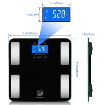 Excelvan Smart Touch Weight Measure 400lb/0.1kg Digital Scale Track Body Weight BMI Fat Water Calories Muscle Bone Mass Bathroom
