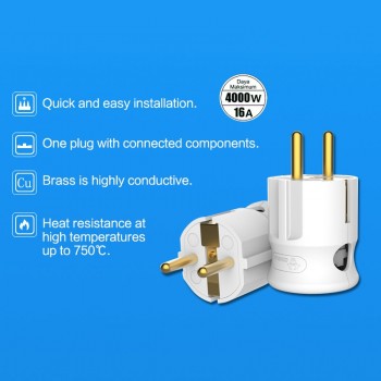 10 X BULL EU plug 16A 250V EU Plug Socket Eu Adapter Electrical Plug AC Power Connector Cable Cord Female Male Converter Adaptor