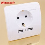WILTEEXS Dual USB Port 5V 2A Electric Wall Charger Adapter EU Plug Socket Switch Power Dock Station Charging Outlet Panel WHITE
