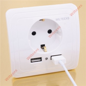 WILTEEXS Dual USB Port 5V 2A Electric Wall Charger Adapter EU Plug Socket Switch Power Dock Station Charging Outlet Panel WHITE