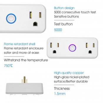 Wifi Smart US Electric Power Plug Outlets Socket with USB Adapter Homekit Compatible with Amazon Alexa Google Home mini, IFTTT