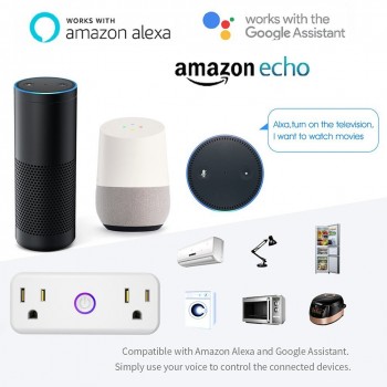 Wifi Smart US Electric Power Plug Outlets Socket with USB Adapter Homekit Compatible with Amazon Alexa Google Home mini, IFTTT
