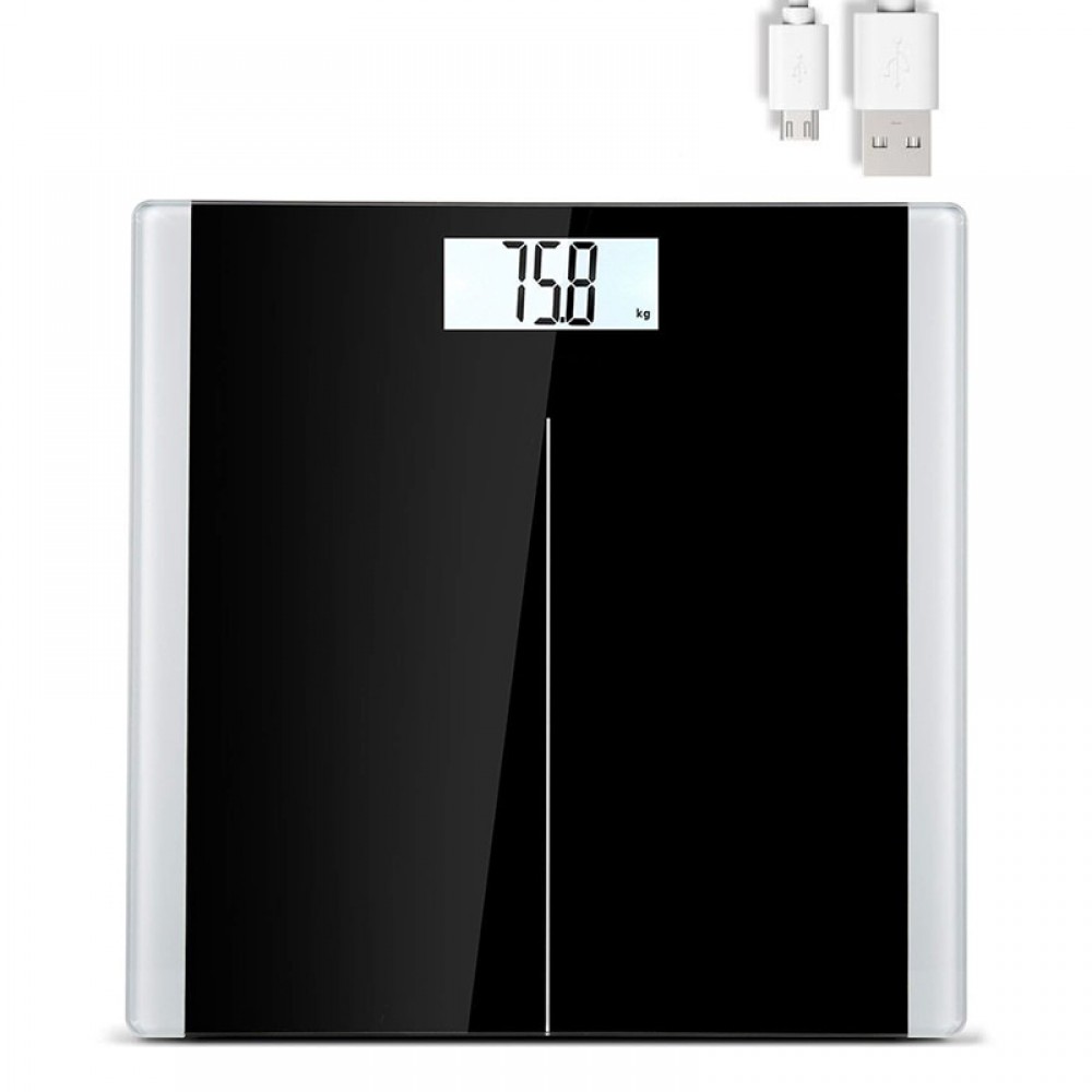Elegant Black LCD Digital Display Smart Weighing Scale With Step-On Technology Tempered Glass Bathroom Floor Body Scale 180kg