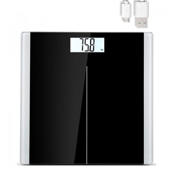 Elegant Black LCD Digital Display Smart Weighing Scale With Step-On Technology Tempered Glass Bathroom Floor Body Scale 180kg