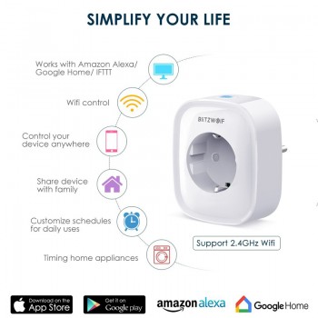BlitzWolf BW-SHP2 WIFI Smart Socket EU Plug 220V 16A Remote Control Smart Timing Switch Work For Amazon Alexa/Google Assistant