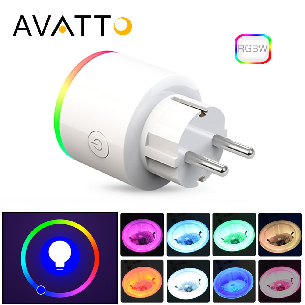 AVATTO 16A EU RGB wifi Smart Plug with Power Monitor, wifi wireless Smart Socket Outlet with Google Home Alexa Voice Control
