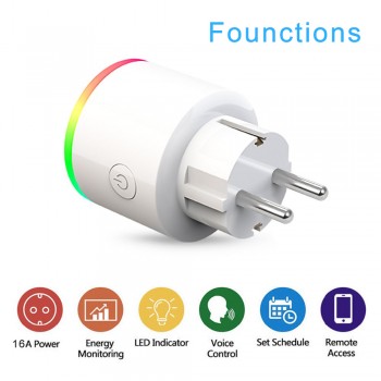 AVATTO 16A EU RGB wifi Smart Plug with Power Monitor, wifi wireless Smart Socket Outlet with Google Home Alexa Voice Control