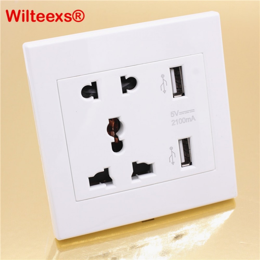 WILTEEXS 1pcs Dual 2 USB Ports Electric Wall Charger Dock Socket Power AC/DC Power Adapter Plug Outlet Panel Plate Wholesale