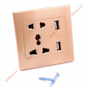 WILTEEXS 1pcs Dual 2 USB Ports Electric Wall Charger Dock Socket Power AC/DC Power Adapter Plug Outlet Panel Plate Wholesale