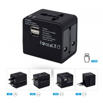 White black 5V 2.1A Universal International Plug Adapter World Travel 2USB Power Charger Adaptor with AU US UK EU converter Plug