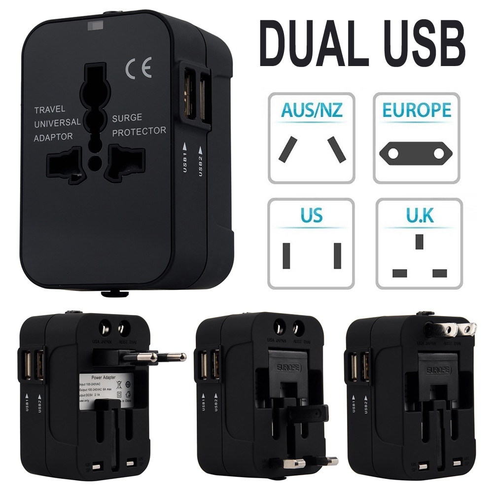 Wall Plug Power World Universal Travel Adapter With Dual USB Convertor Wall Plug Power AU.15