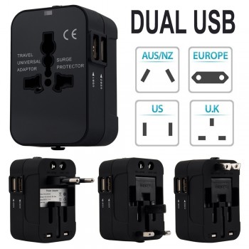 Wall Plug Power World Universal Travel Adapter With Dual USB Convertor Wall Plug Power AU.15