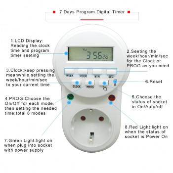 EU European Smart Intelligent Programmable Electrical Power Socket Outlet With Weekly Digital Timer Switch Plug Adaptor Adapter