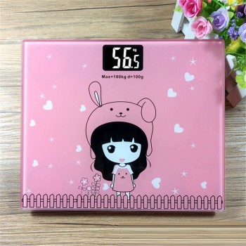 Cute Girl Bathroom Body Scales Glass Smart Household Electronic Digital Floor Weight Balance Bariatric LCD Display 180KG/100G