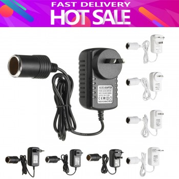AU/US/UK/EU Plug Charger Power Adapter Cigarette Lighter Socket AC 100-240V to DC 12V/2A Travel Wall Charger Converter for Car