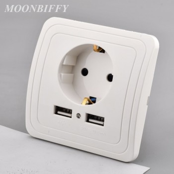 5V 2A Wall Charger EU Plug Dual 2 USB Ports Electric Adapter Wall Power Socket Plug Outlet Panel Power Charging Dock Station New