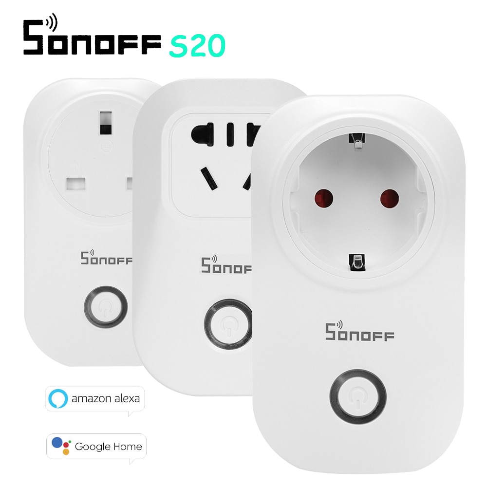 3PCS Sonoff S20 Itead WiFi Smart Socket UK US EU Plug Wireless Remote Outlet Wifi Switch Works With Alexa Google Home Assistant