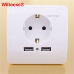 WILTEEXS  Hot Dual USB Port 5V 2A Electric Wall Charger Adapter EU Plug Socket Switch Power Dock Station Charging Outlet Panel