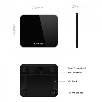 Gason A3 Black 180kg electronic digital weight weighing bathroom scale body floor balance steelyard household scales machine