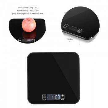 15Kg Digital Scale Multifunction Food Scale for Cooking with Large Back-lit LCD Display (Black)