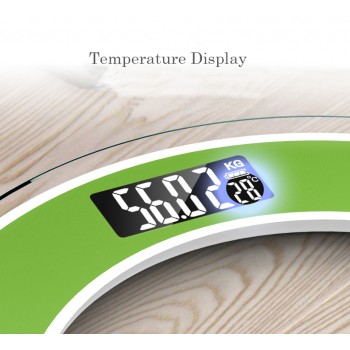 Hot 2018 Large Size Bathroom Scale Tempered Glass Electronic Floor Scales Round Black Green Temperature Power Display LED Night