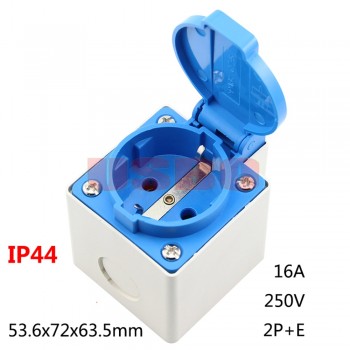 European 2P+E 16A 250V IP44 EU power surface mounted receptacle German Waterproof industry socket Germany cable outlet