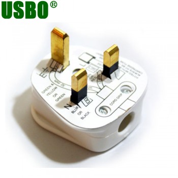 White Black Grounded 250V UK 13A British mains plug 3 Pin fused BS1363 adaptor POWER cable connector wire converter