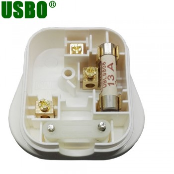 White Black Grounded 250V UK 13A British mains plug 3 Pin fused BS1363 adaptor POWER cable connector wire converter