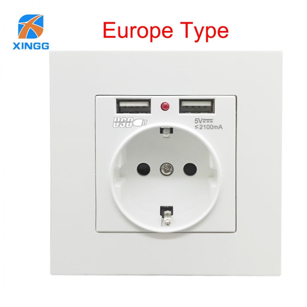 EU European Power Electrical Panel Wall Tabletop Desktop Internal 220V Socket Outlet W/ USB German Type F Schuko Plug Adaptor