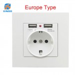 EU European Power Electrical Panel Wall Tabletop Desktop Internal 220V Socket Outlet W/ USB German Type F Schuko Plug Adaptor