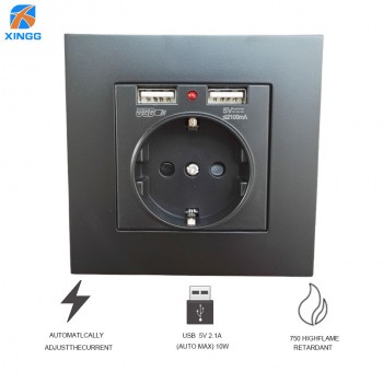 EU European Power Electrical Panel Wall Tabletop Desktop Internal 220V Socket Outlet W/ USB German Type F Schuko Plug Adaptor