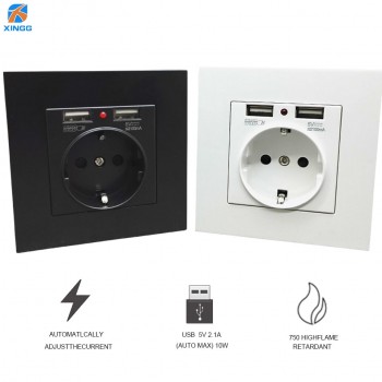 EU European Power Electrical Panel Wall Tabletop Desktop Internal 220V Socket Outlet W/ USB German Type F Schuko Plug Adaptor