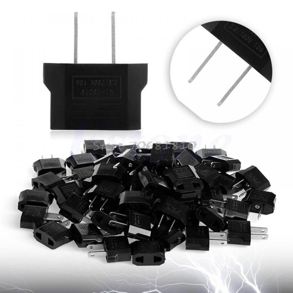 100Pcs European To American EU Pin to USA US Flat Travel Adapter Plug Outlet New  Drop Shipping