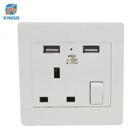 UK 86 Wall Socket AC Electrical Power Plug Outlet With Built-in 2 USB Charger Dual Switches 2100mA 13A 250V LED Indicator
