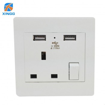 UK 86 Wall Socket AC Electrical Power Plug Outlet With Built-in 2 USB Charger Dual Switches 2100mA 13A 250V LED Indicator