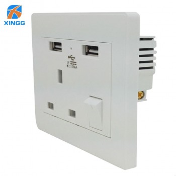 UK 86 Wall Socket AC Electrical Power Plug Outlet With Built-in 2 USB Charger Dual Switches 2100mA 13A 250V LED Indicator