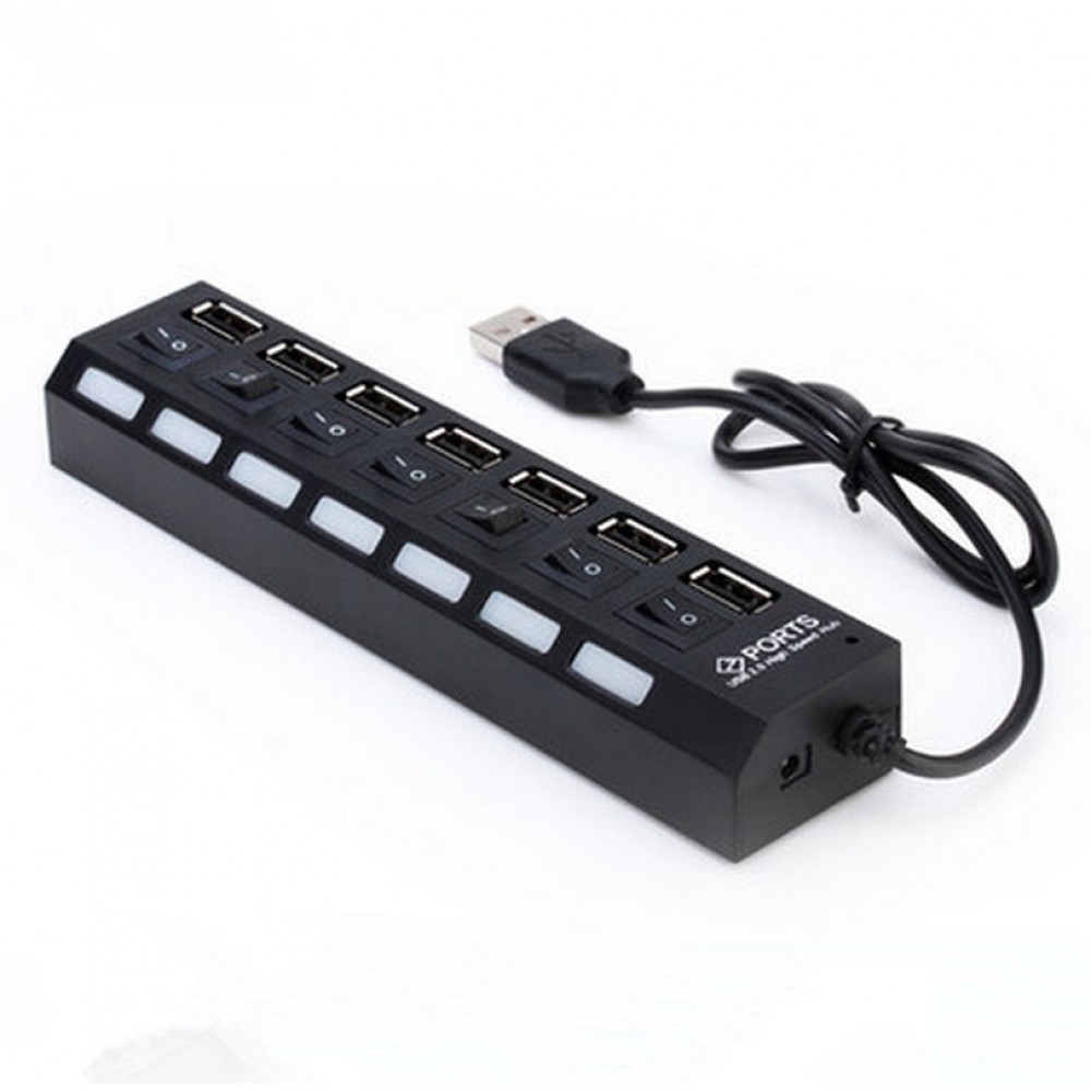 7 Port USB HUB Usb 2.0 Hub Multi Usb Splitter with on/off Switch or EU / US Power Adapter for MacBook PC Notebook Laptop