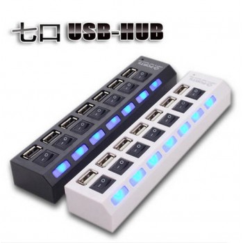 7 Port USB HUB Usb 2.0 Hub Multi Usb Splitter with on/off Switch or EU / US Power Adapter for MacBook PC Notebook Laptop